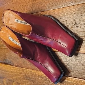 Maraolo size 37.5 (Fit 7) Red Leather Mules with Chunk Heel